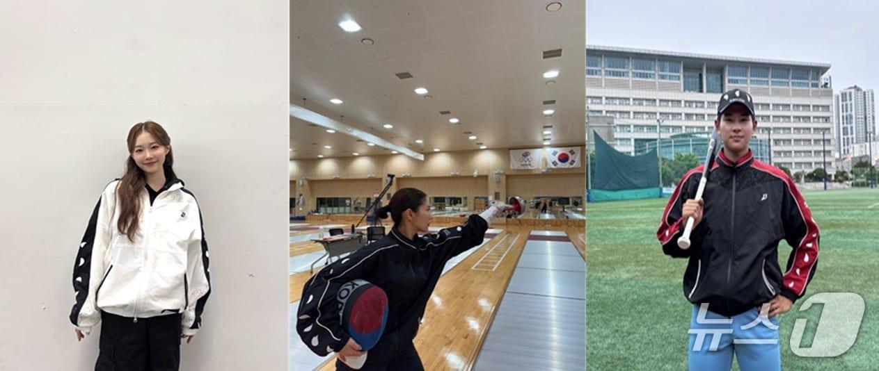 본문 이미지 - 부산시 홍보대사 가수 정서주(왼쪽부터), 펜싱선수 송세라와 야구 유망주 하현승 선수가 '2025 전국(장애인)체전' 종사자 근무복을 입고 기념 사진을 찍고 있다.(부산시청 제공. 재판매 및 DB 금지)