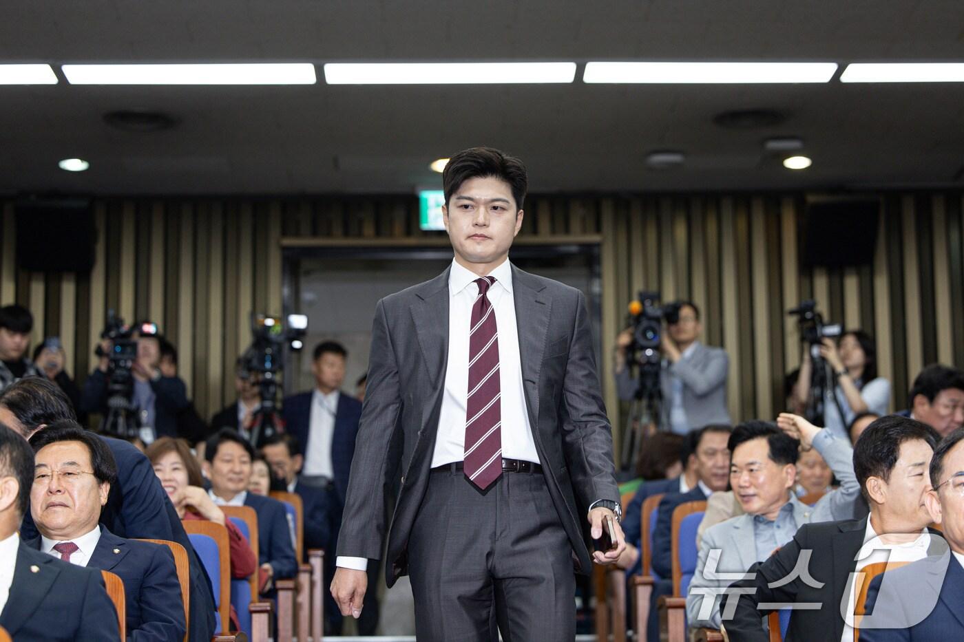 김용태 국민의힘 비상대책위원장이 지난 5일 오전 서울 여의도 국회에서 열린 의원총회에 참석하고 있다. 2025.6.5/뉴스1 ⓒ News1 이재명 기자