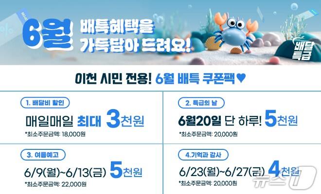 본문 이미지 - 이천시의 공공배달앱 배달특급 '6월 쿠폰 이벤트' 안내 포스터.(이천시 제공)