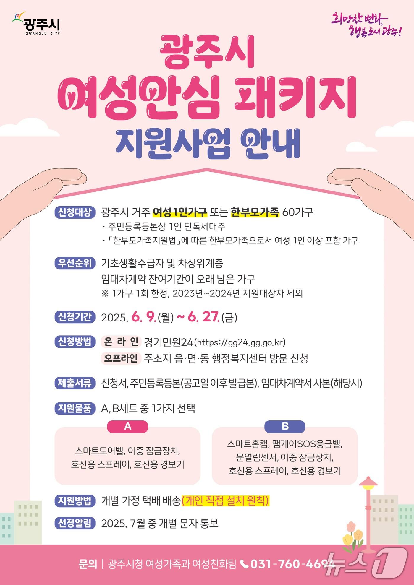 본문 이미지 - ‘여성 안심 패키지 지원사업’ 대상자 모집 안내 포스터.(광주시 제공)