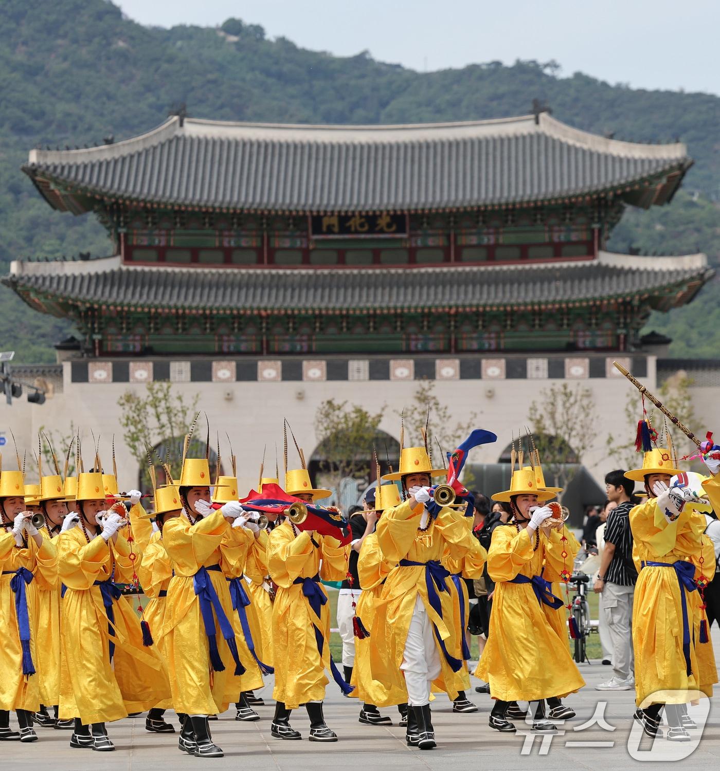본문 이미지 - 국방부 군악대대 전통악대. 2025.6.5/뉴스1 ⓒ News1 오대일 기자