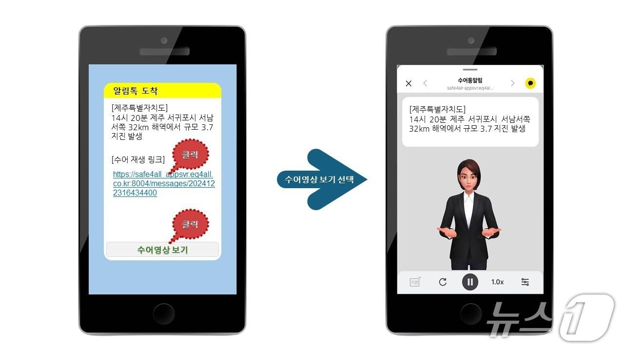 본문 이미지 - ‘재난문자 실시간 수어 영상 알림 서비스' 영상 캡처 이미지.(제주도 제공. 재판매 및 DB 금지)