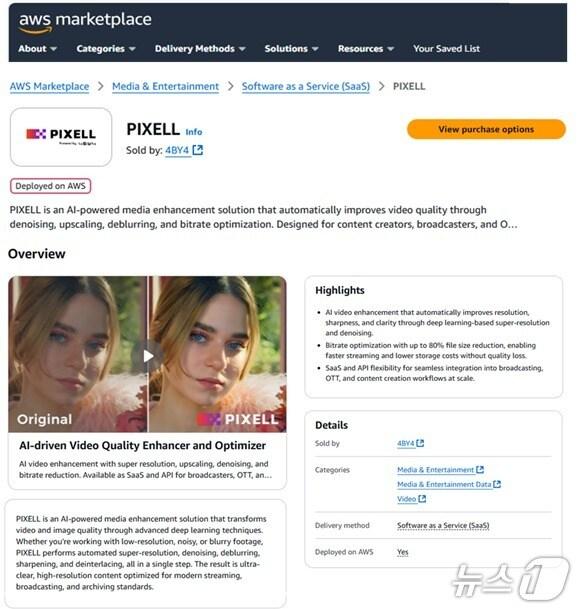 본문 이미지 - 포바이포 '픽셀' AWS 마켓플레이스 입점 화면 갈무리(포바이포 제공)