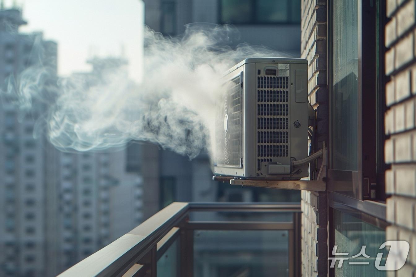 본문 이미지 - 에어컨 화재 모습.(증평소방서 제공)/뉴스1