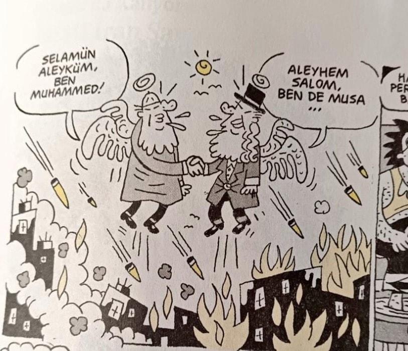 본문 이미지 - 이슬람 예언자 무함마드를 모욕했다는 논란이 불거진 튀르키예 잡지 '르만'의 만화. <출처=엑스(X) 게시물 갈무리>