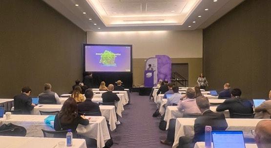 본문 이미지 - 국가신약개발사업단이 바이오 USA에서 마련한 행사에서 기업발표가 진행되고 있다.&#40;국가신약개발사업단 제공&#41;/뉴스1