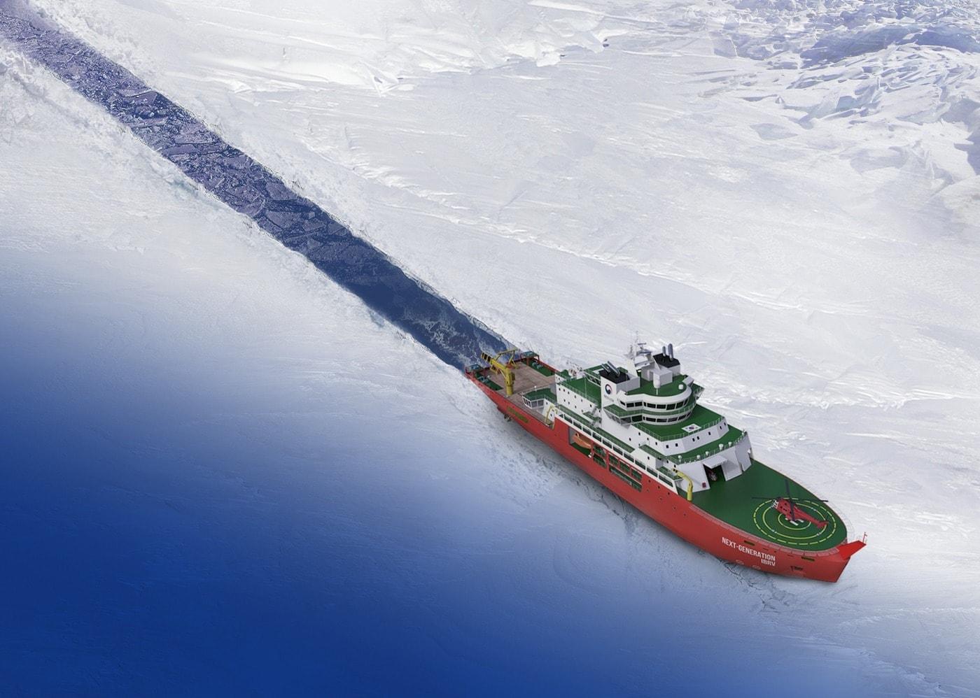 한화오션이 극지연구소에 제안해 우선협상자로 선정된 차세대 쇄빙연구선 조감도. (한화오션 제공)