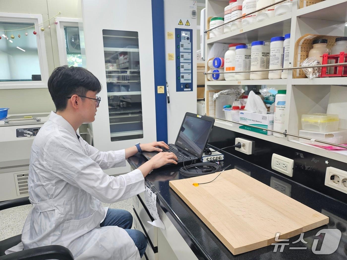 본문 이미지 - 목재 음향 특성 평가 사진(산림청 국립산림과학원 제공.재판매 및 DB금지)/뉴스1