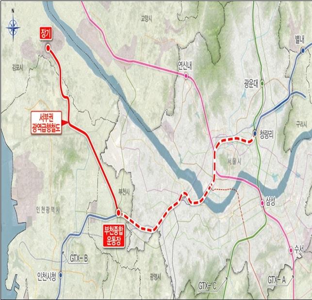본문 이미지 - 서부권 광역급행철도 위치도./국토부 제