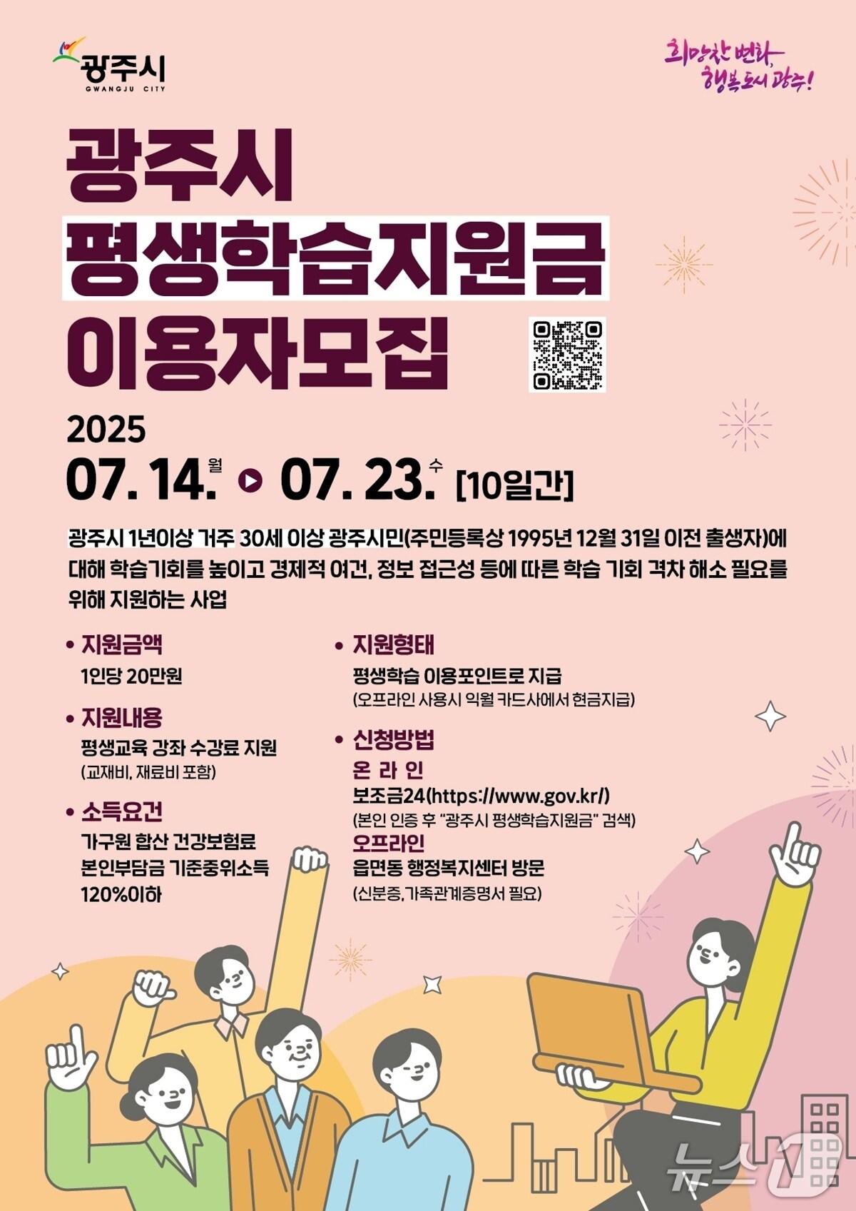 본문 이미지 - 광주시 평생학습지원금 이용자 모집 안내 홍보물.(광주시 제공)