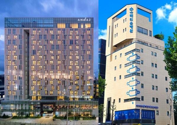 본문 이미지 - (좌)안다즈 서울 강남, (우)청담해리슨병원 전경 / 사진=청담해리슨병원 제공