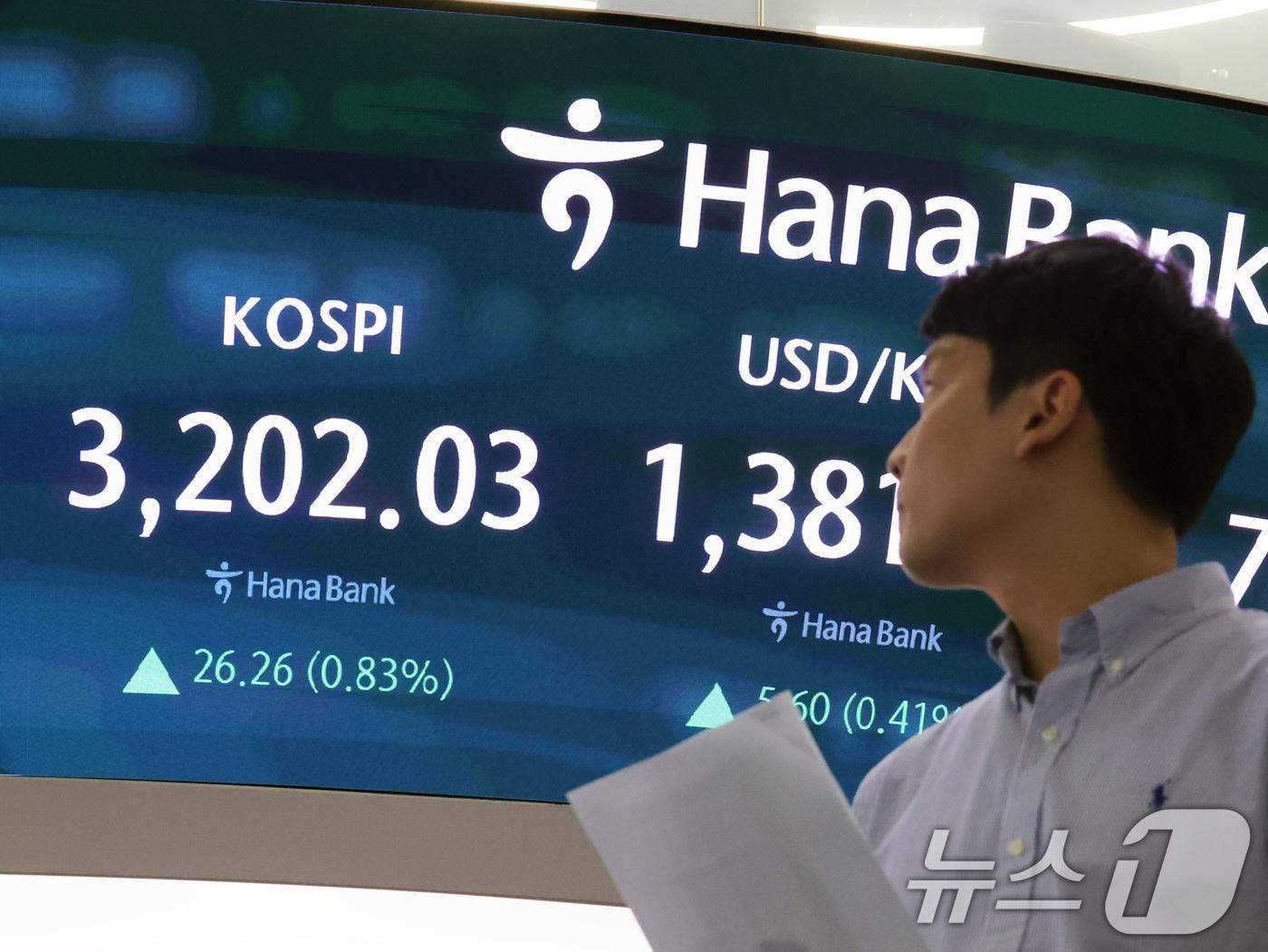 본문 이미지 - 서울 중구 하나은행 본점 딜링룸 전광판./뉴스1 ⓒ News1 황기선 기자