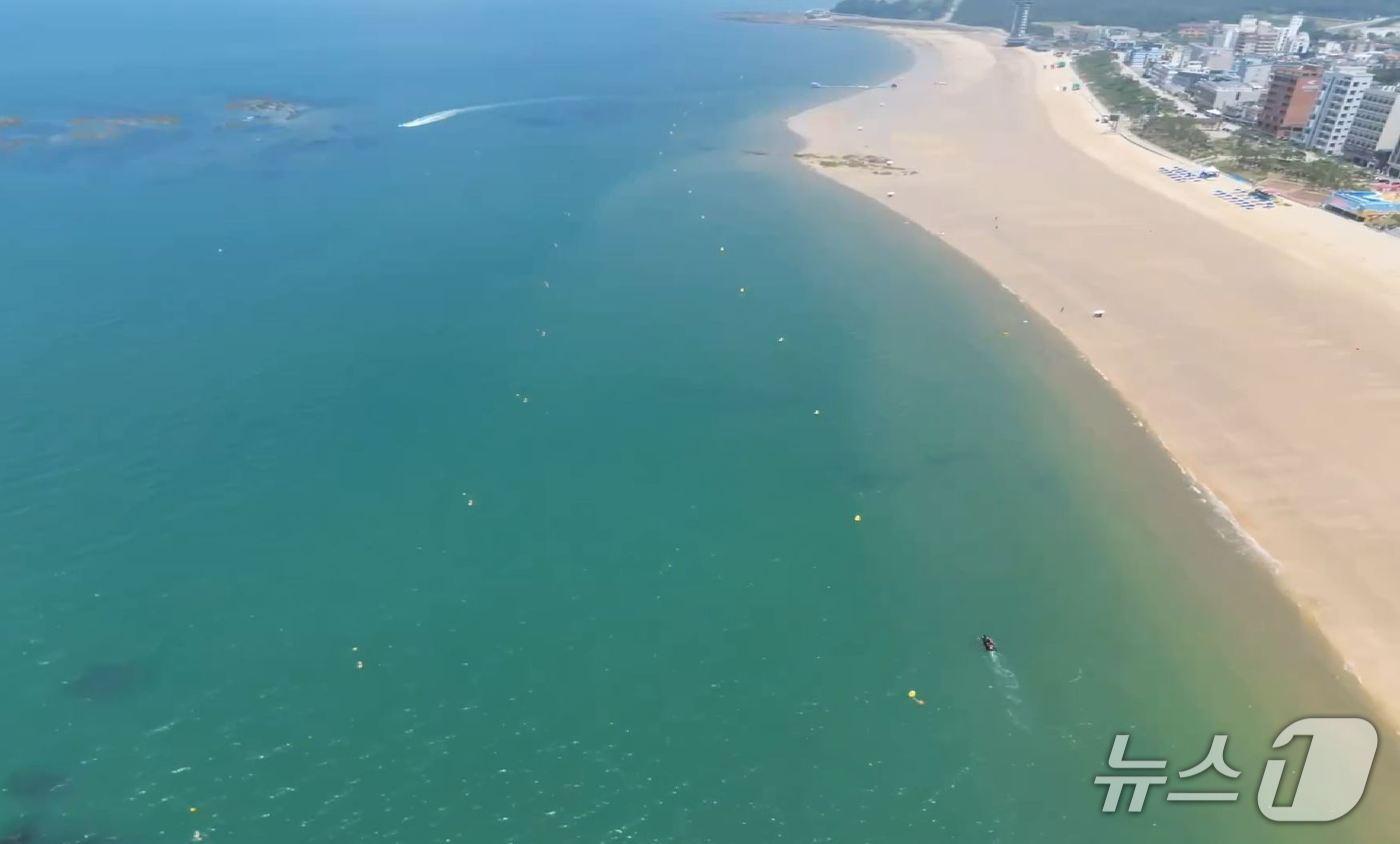 드론스테이션이 대천해수욕장 일대를 관찰 중인 모습.(충남도 제공. 재판매 및 DB금지)/뉴스1 