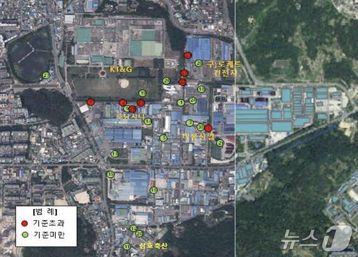 본문 이미지 - 광주 북구 본촌산업단지 오염조사 지점 및 기준초과 지점&#40;광주 북구 제공. 재판매 및 DB 금지&#41;