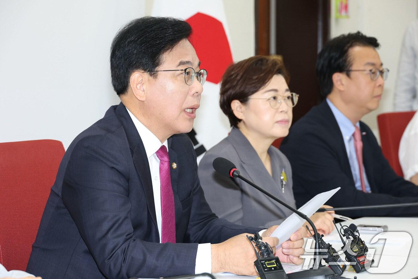 송언석 국민의힘 비상대책위원장 겸 원내대표가 16일 오전 서울 여의도 국회에서 가진 현안 관련 기자간담회에서 발언하고 있다. 2025.7.16/뉴스1 ⓒ News1 이광호 기자