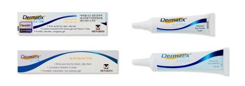 본문 이미지 - 더마틱스&reg; 울트라 겔 정품&#40;위&#41;과 가품&#40;아래&#41; 전면 포장박스 및 튜브 비교 사진 / 한국메나리나 제공