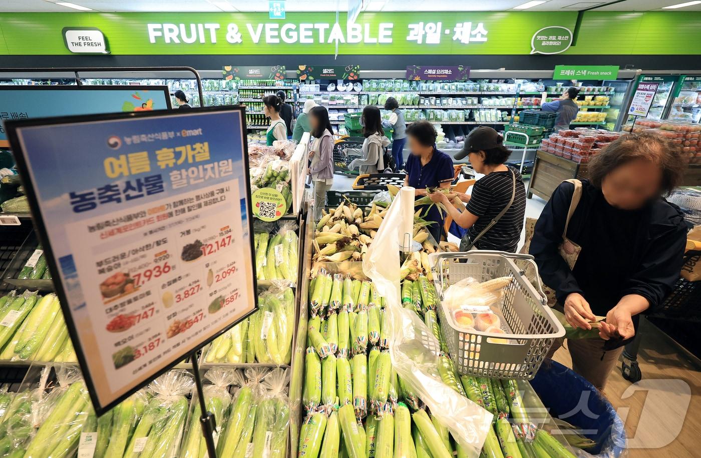 서울 이마트 용산점에서 농수산물을 구매하는 시민들.  ⓒ News1 김진환 기자
