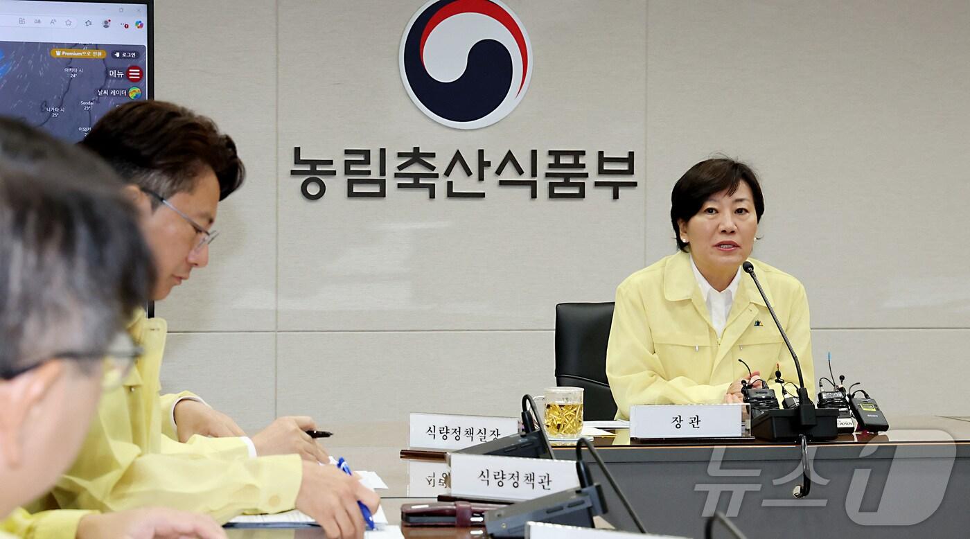 송미령 농림축산식품부 장관이 지난 18일 정부세종청사에서 집중호우로 인한 농업분야 호우 대처 상황 긴급 점검회의를 주재하고 있다. &#40;자료사진&#41; /뉴스1 ⓒ News1 김기남 기자