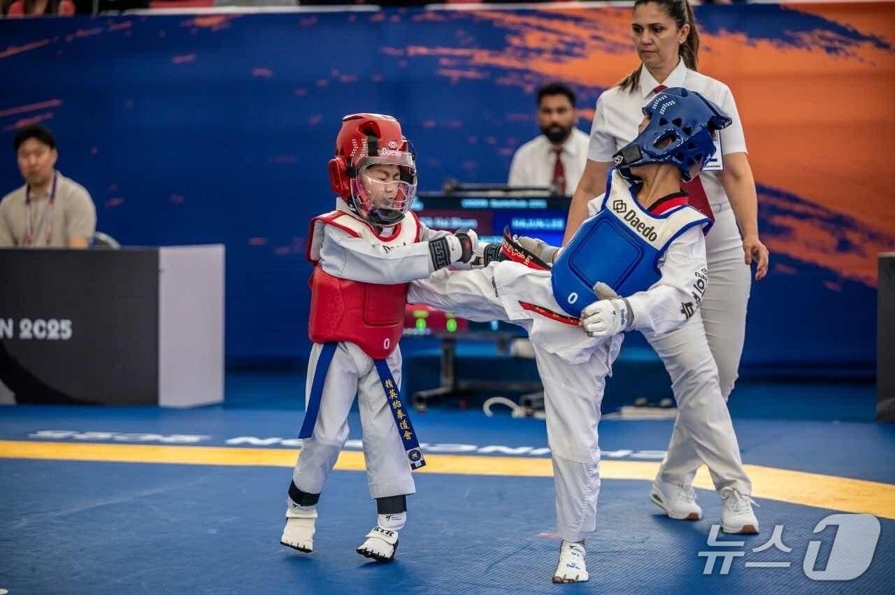 본문 이미지 - 2025 춘천 코리아오픈 국제태권도대회 오픈대회 9세 이하 경기.(춘천시 제공, 재판매 및 DB금지)