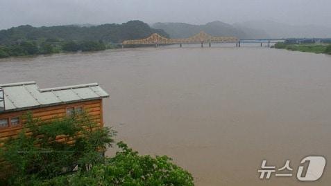 본문 이미지 - 19일 오후 1시20분쯤 낙동강 유역인 함안군 칠서면 계내리 지점 모습(낙동강홍수통제소 홈페이지 캡쳐. 재판매 및 DB금지)