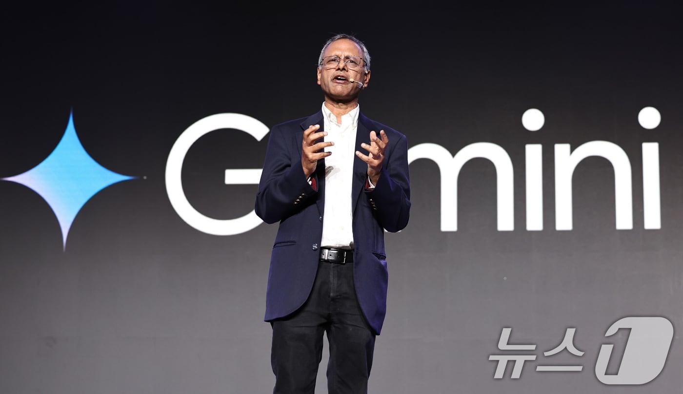 마니쉬 굽타 구글 딥마인드 시니어 디렉터가 2일 오후 서울 강남구 조선팰리스에서 열린 '구글 FOR KOREA'에서 축사하고 있다. 2025.7.2/뉴스1 ⓒ News1 구윤성 기자