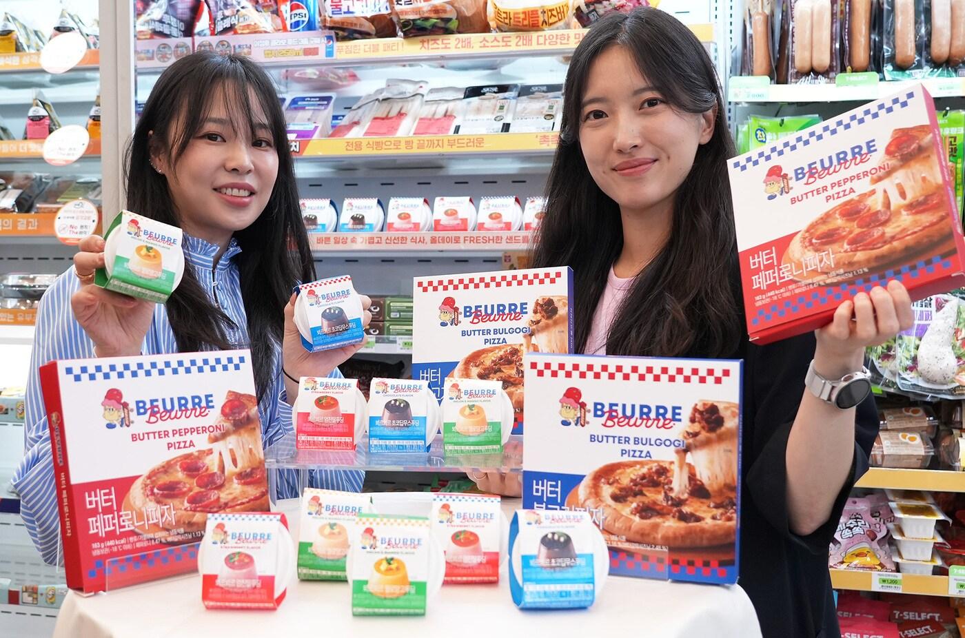 세븐일레븐은 MZ세대의 성수동 핫플레이스로 유명한 버터 아이스크림 브랜드 뵈르뵈르와 손잡고 푸딩 디저트와 피자를 순차적으로 출시한다.(세븐일레븐제공)