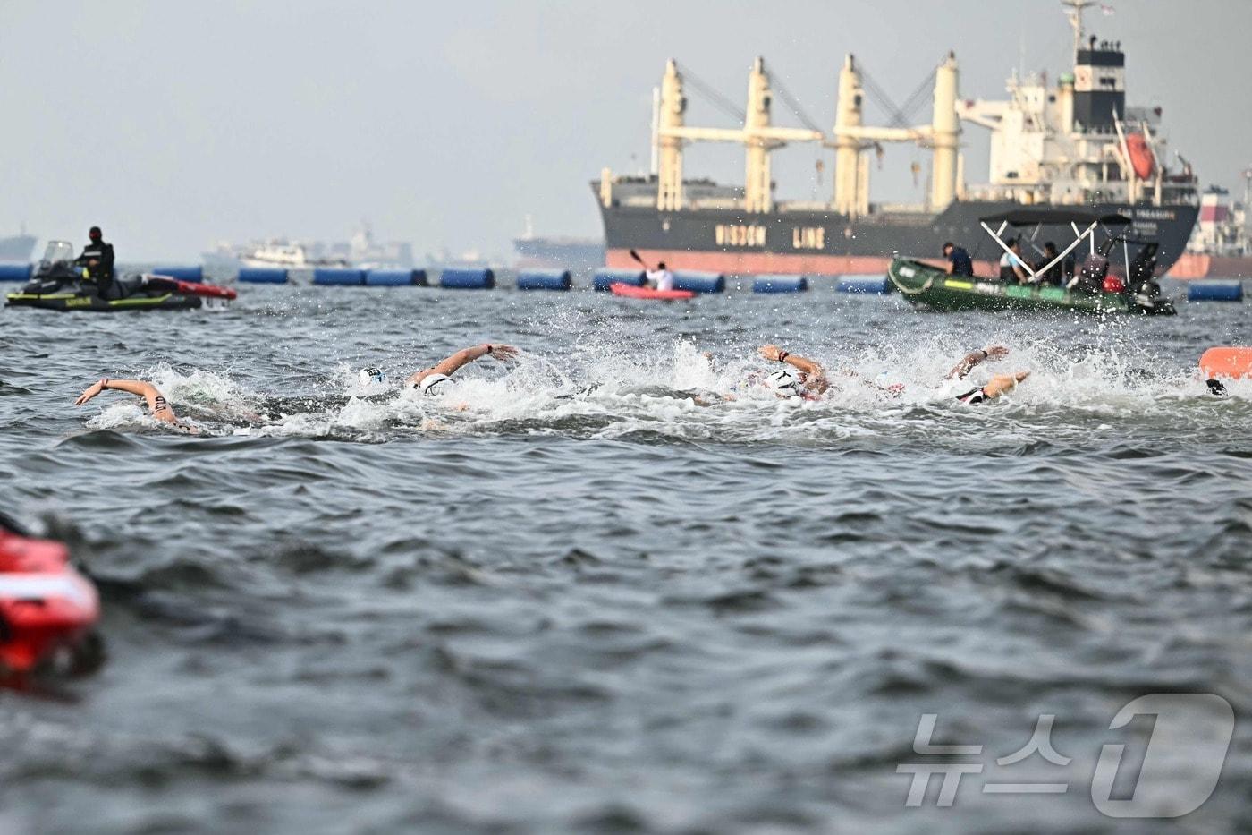2025 싱가포르 세계수영선수권대회 오픈워터 스위밍 경기. ⓒ AFP=뉴스1