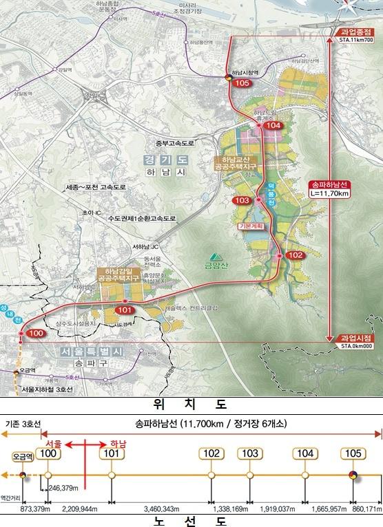본문 이미지 - 송파하남선 노선도와 위치도.&#40;국토교통부 제공&#41;