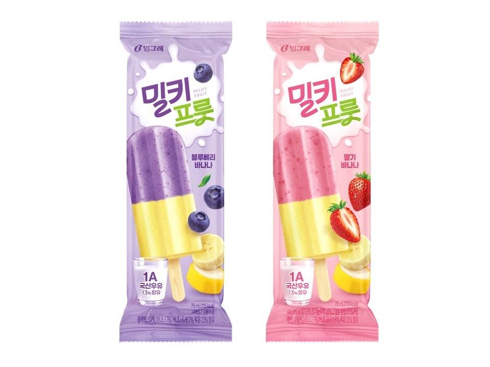본문 이미지 - 두 가지 과일 맛 담은 아이스크림 '밀키프룻' 2종.(빙그레 제공)