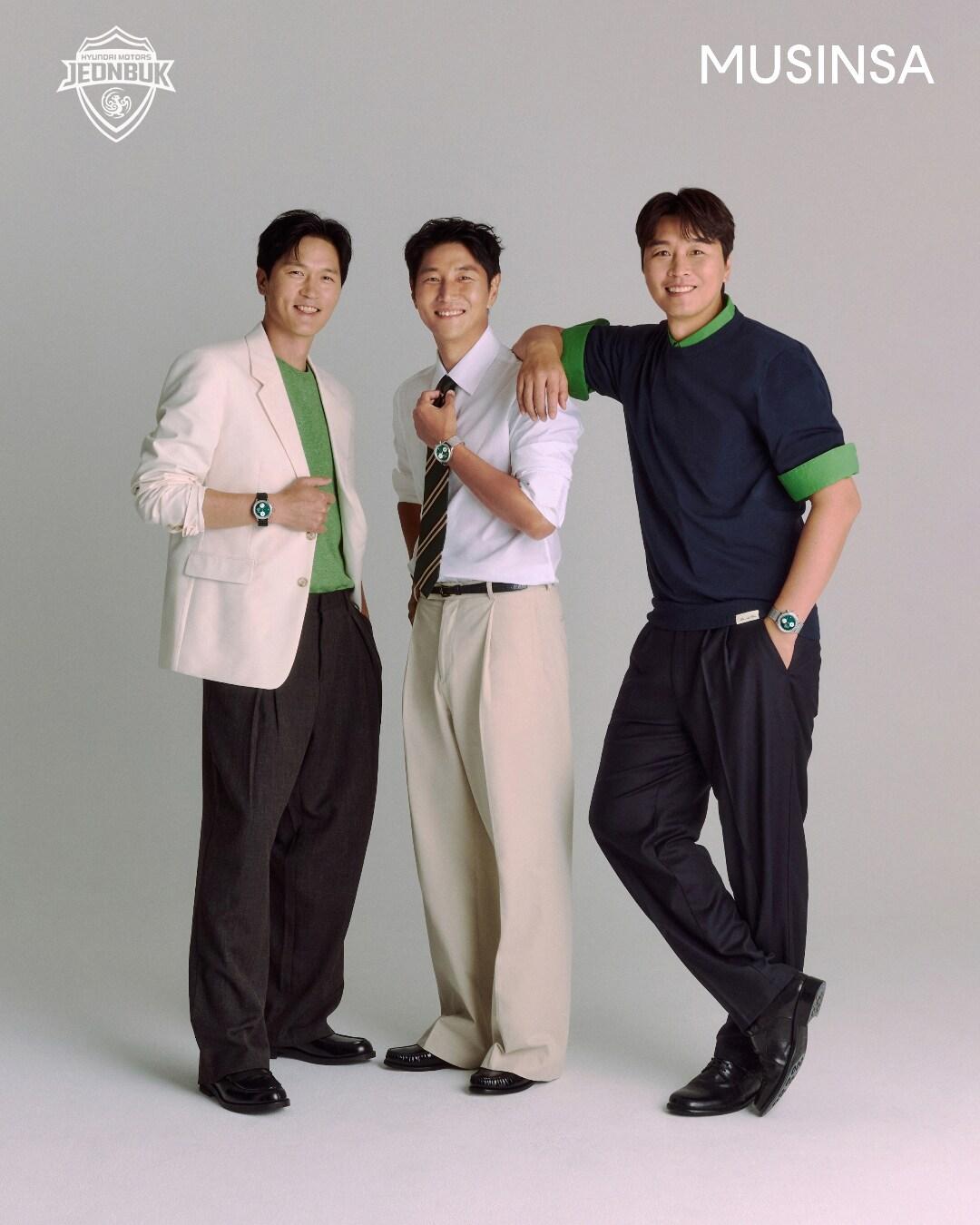 본문 이미지 - 구단 창단 30주년을 기념해 전북현대 레전드 이동국-조성환-조재진(오른쪽부터)이 화보 촬영을 진행했다. (전북현대 제공)