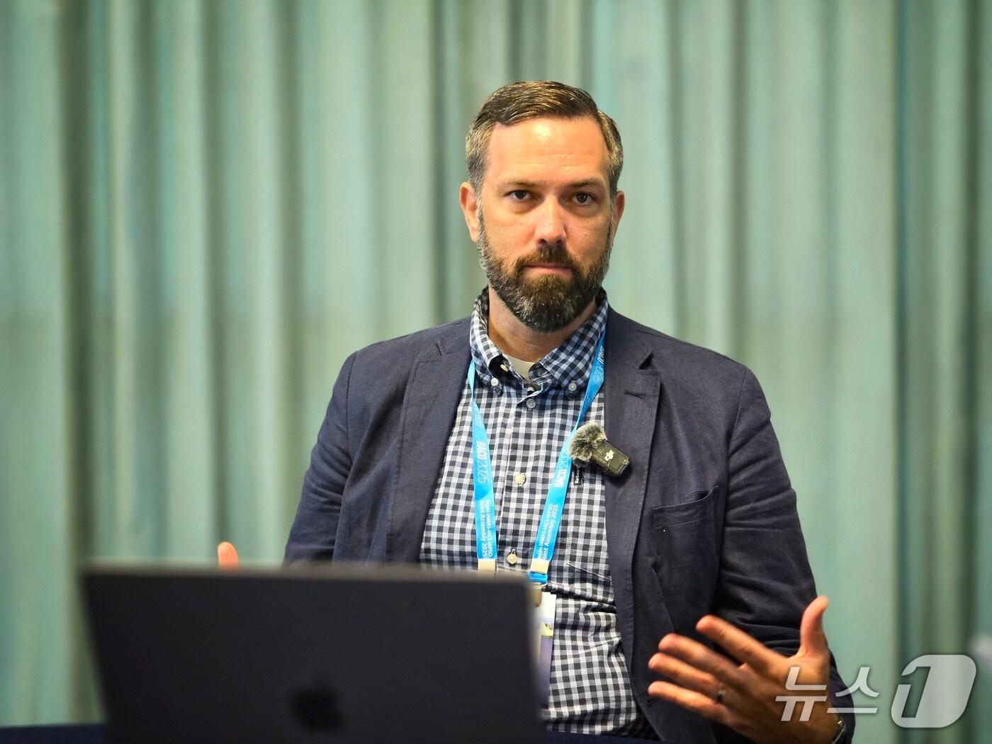 본문 이미지 - 케빈 리드 미국 뉴욕주립대&#40;SUNY&#41; 스토니브룩 캠퍼스 기후 및 지속가능성 부총장.ⓒ 뉴스1 황덕현 기자