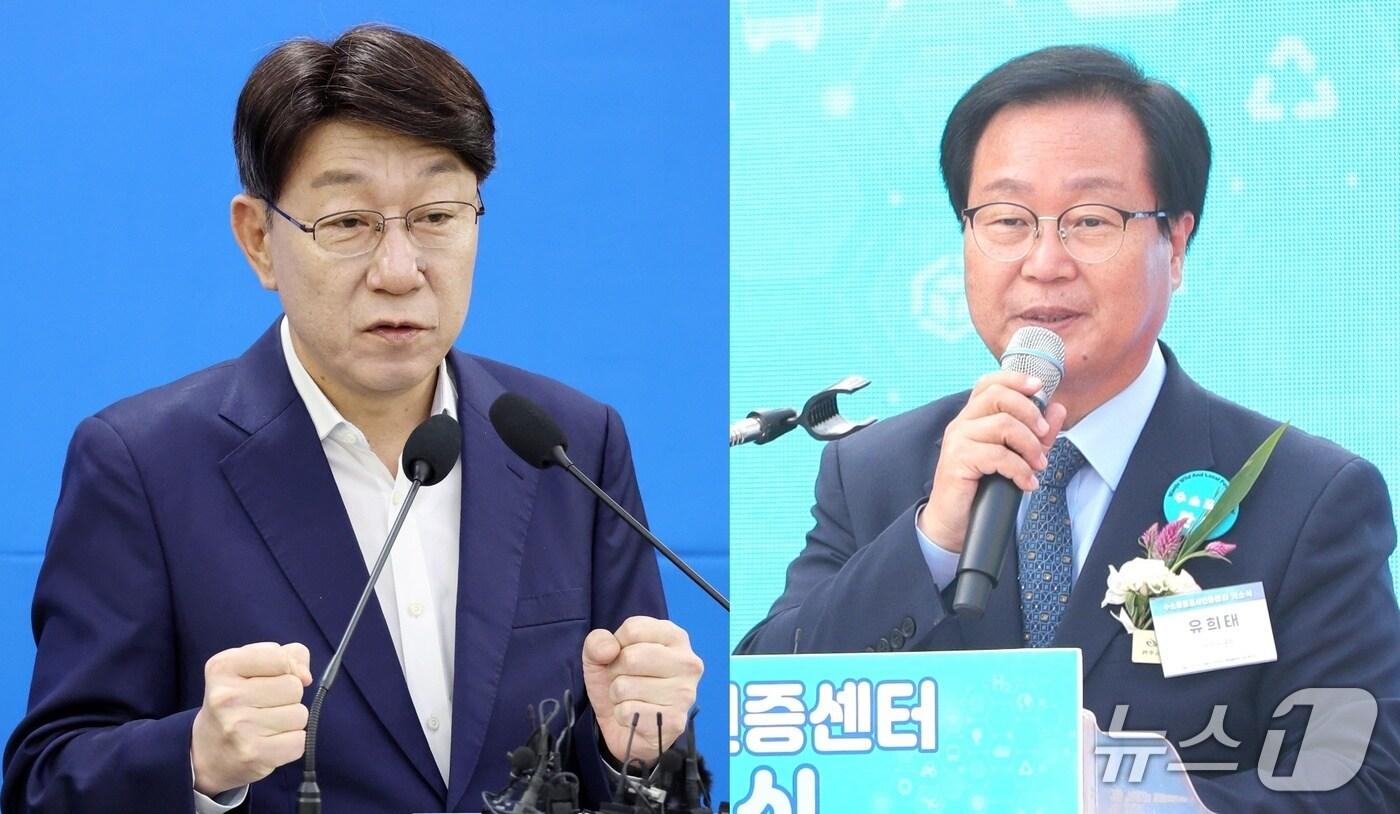 우범기 전북 전주시장(왼쪽)과 유희태 완주군수가 다음 달 3차례에 걸쳐 공개 양자 토론을 진행한다./뉴스1 DB