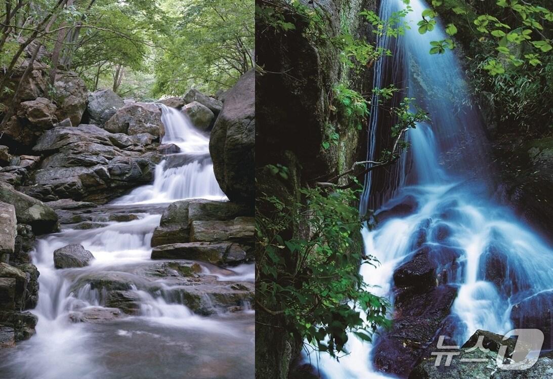 본문 이미지 - 백운산 성불계곡(왼쪽)· 동곡계곡 병암폭포(오른쪽) 