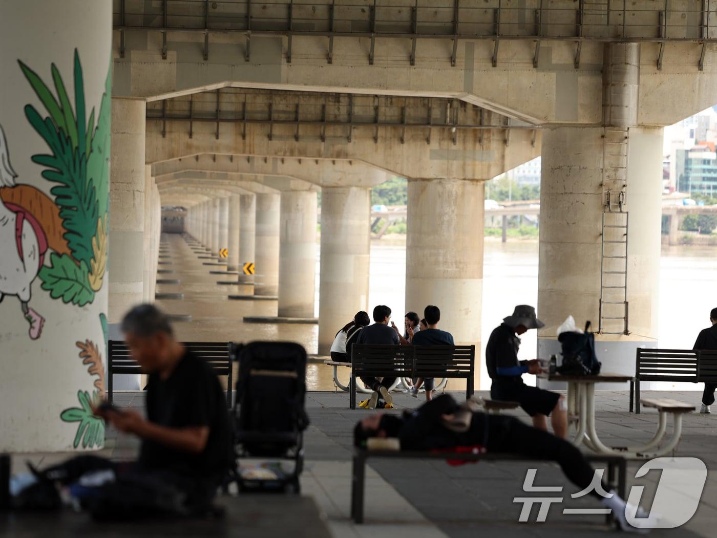 본문 이미지 - 전국 대부분 지역에 폭염특보가 발효중인 23일 서울 영등포구 여의도 한강공원에서 시민들이 그늘 아래서 더위를 식히고 있다. 2025.7.23/뉴스1 ⓒ News1 황기선 기자