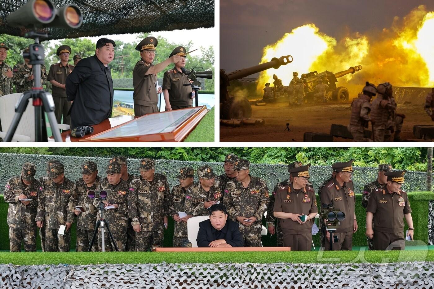 (평양 노동신문=뉴스1) = 북한 노동당 기관지 노동신문은 24일 "최정예 혁명강군의 전투적 위력을 더욱 만반으로 다지기 위한 강도 높은 훈련 열풍이 전군에 나래치는 속에 조선인민군 대연합 부대 포병 구분대들 사이의 사격훈련 경기가 7월 23일에 진행됐다"고 보도했다. [국내에서만 사용가능. 재배포 금지. DB 금지. For Use Only in the Republic of Korea. Redistribution Prohibited] rodongphoto@news1.kr