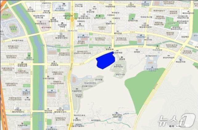 본문 이미지 - 성남시 야탑동 621번지 일원 토지거래허가구역 위치도.(경기도 제공. 재판매 및 DB금지)/뉴스1
