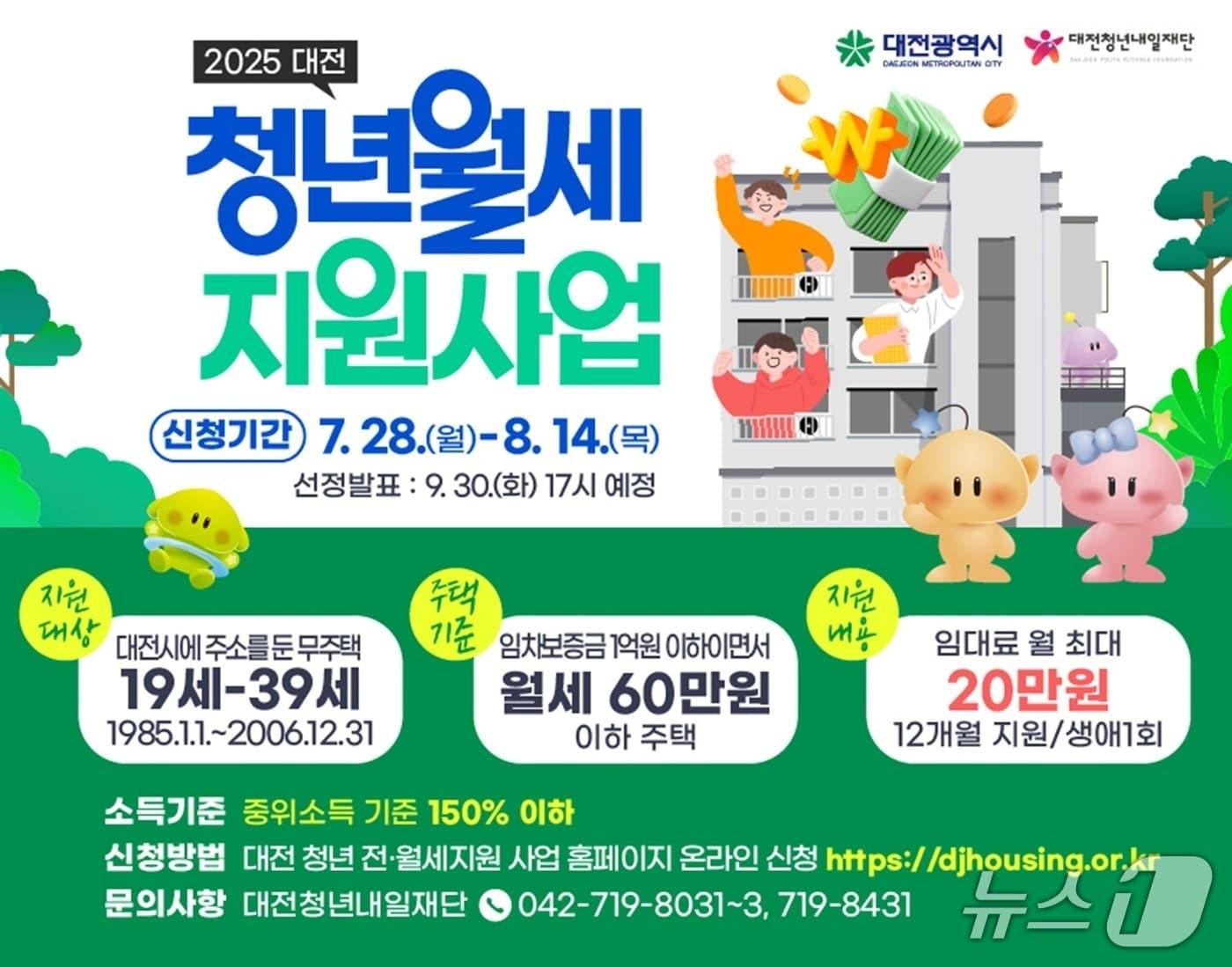 본문 이미지 - 대전시, 대전 청년 월세 지원사업 모집 홍보 포스터. (대전시 제공. 재판매 및 DB금지)2025.7.24/뉴스1