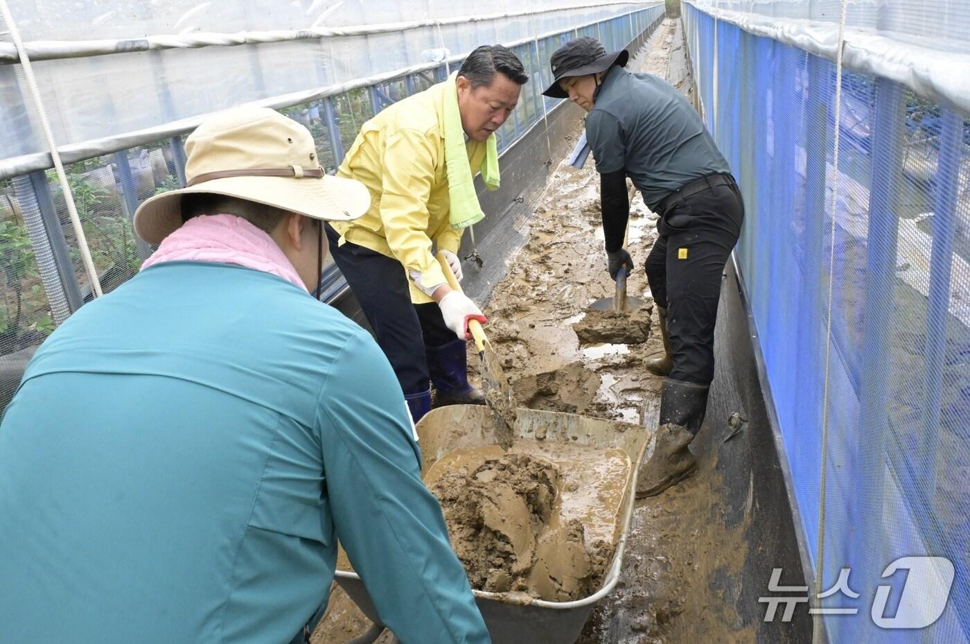 최영일 전북 순창군수가 최근 집중호우로 수해를 입은 농가를 찾아 복구 작업을 실시하고 있다.(순창군 제공. 재판매 및 DB금지)/뉴스1 