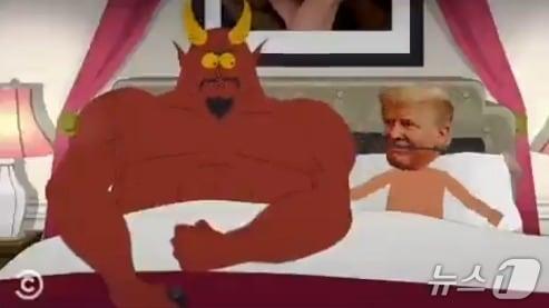 본문 이미지 - 사우스파크 시즌27 첫 에피소드에 등장하는 사탄과 도널드 트럼프 미국 대통령. <출처=사우스파크 캡처>