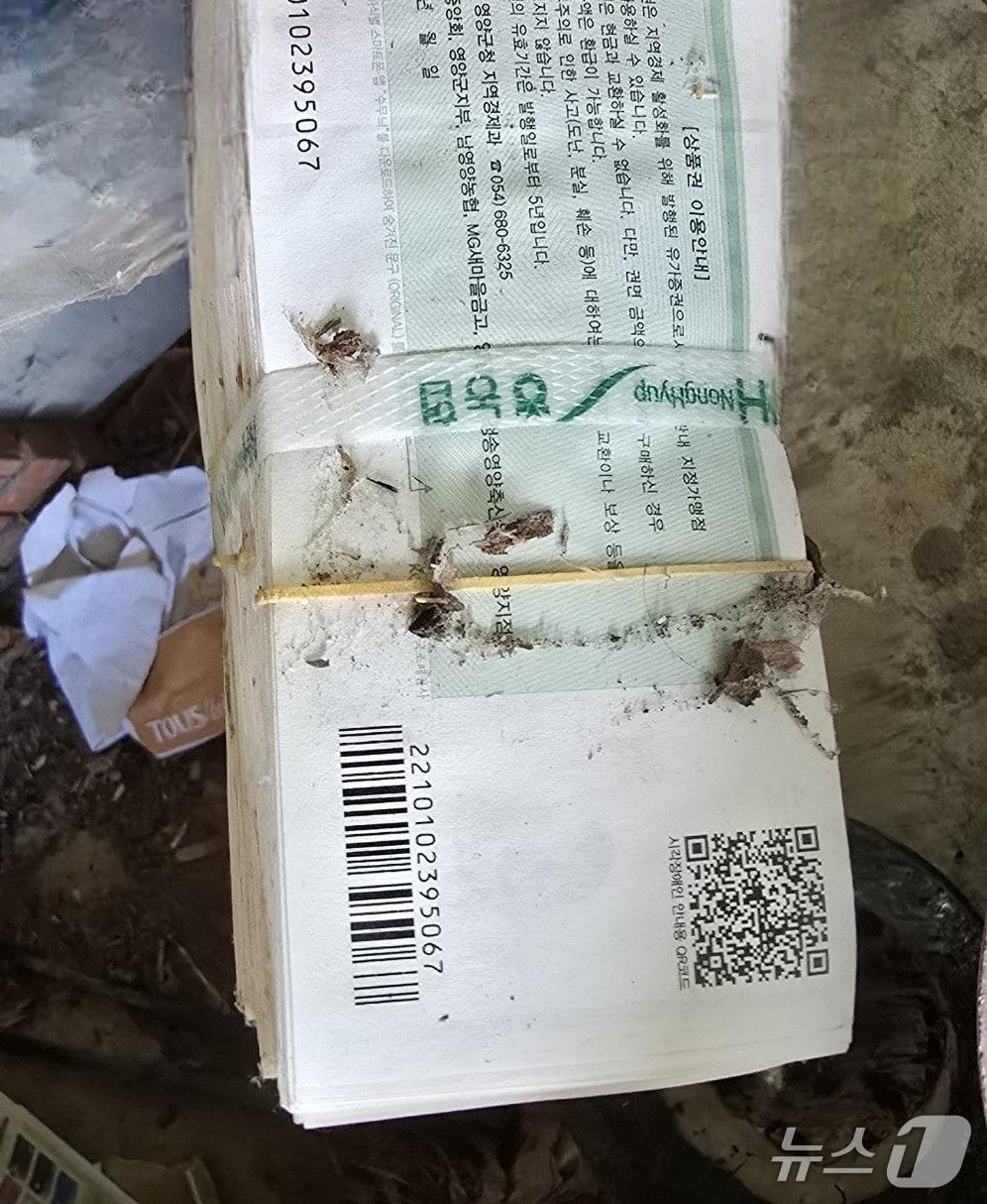 본문 이미지 - 지난 22일 경북 영양군의 한 가정집에서 사용 가능한 지역화폐 수십억원이 아궁이에 소각되다가 경찰에 적발됐다.(독자제공. 재판매 및 DB 금지)2025.7.25.뉴스1