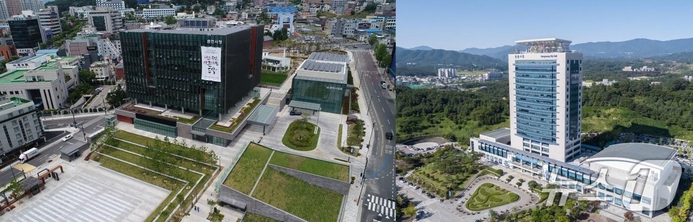 춘천시청(왼쪽)과 강릉시청 전경.(뉴스1 DB)