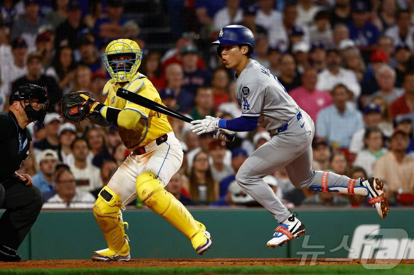 LA 다저스 김혜성이 27일(한국시간) 열린 2025 메이저리그 보스턴 레드삭스전에서 멀티히트를 기록했다. ⓒ AFP=뉴스1