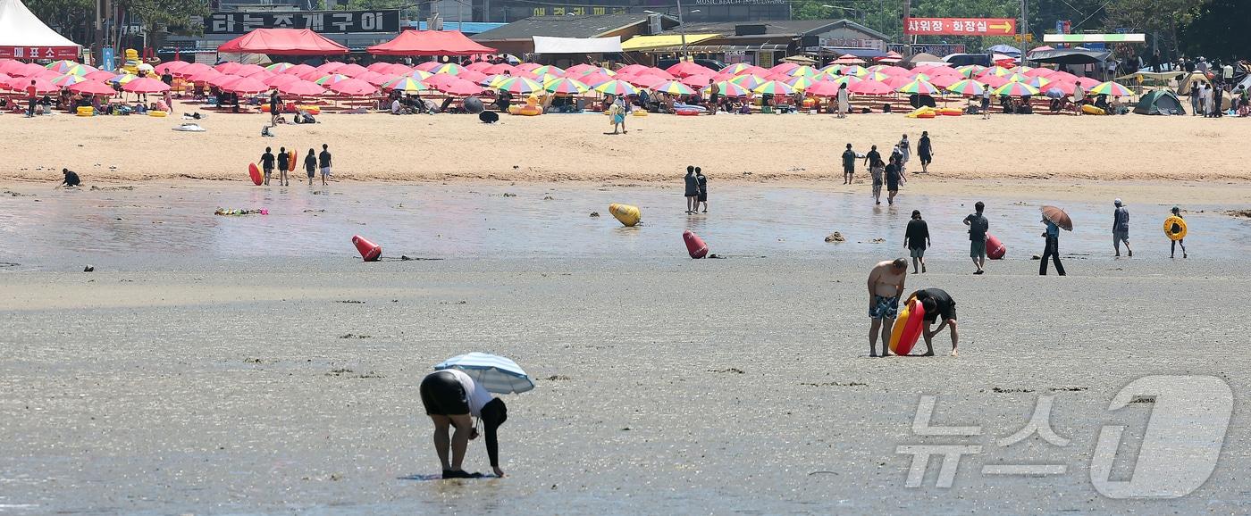 인천 중구 을왕리 해수욕장 바닥이 간조시각을 맞아 훤하게 드러나 있다. 2025.7.27/뉴스1 ⓒ News1 김진환 기자