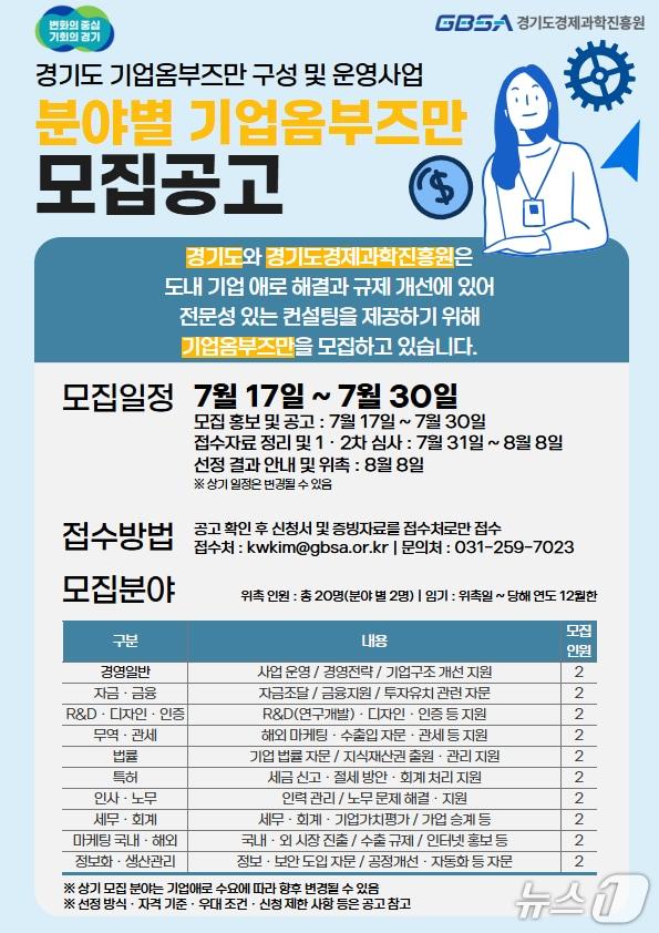 본문 이미지 - 경기도경제과학진흥원이 '기업옴부즈만' 20명을 오는 30일까지 모집 중이다.(경과원 제공. 재판매 및 DB금지)/뉴스1