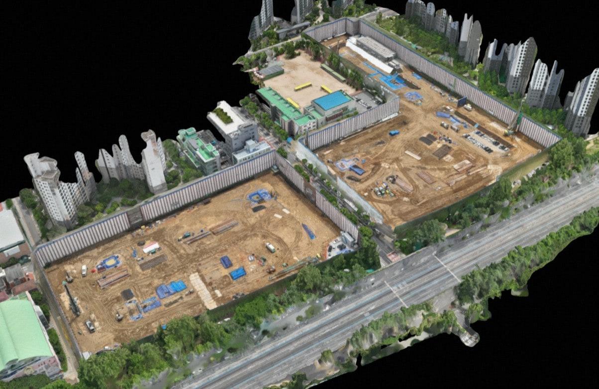 본문 이미지 - 드론 플랫폼으로 제작된 &#39;아크로 드 서초&#39; 현장 전경./DL이앤씨 제공