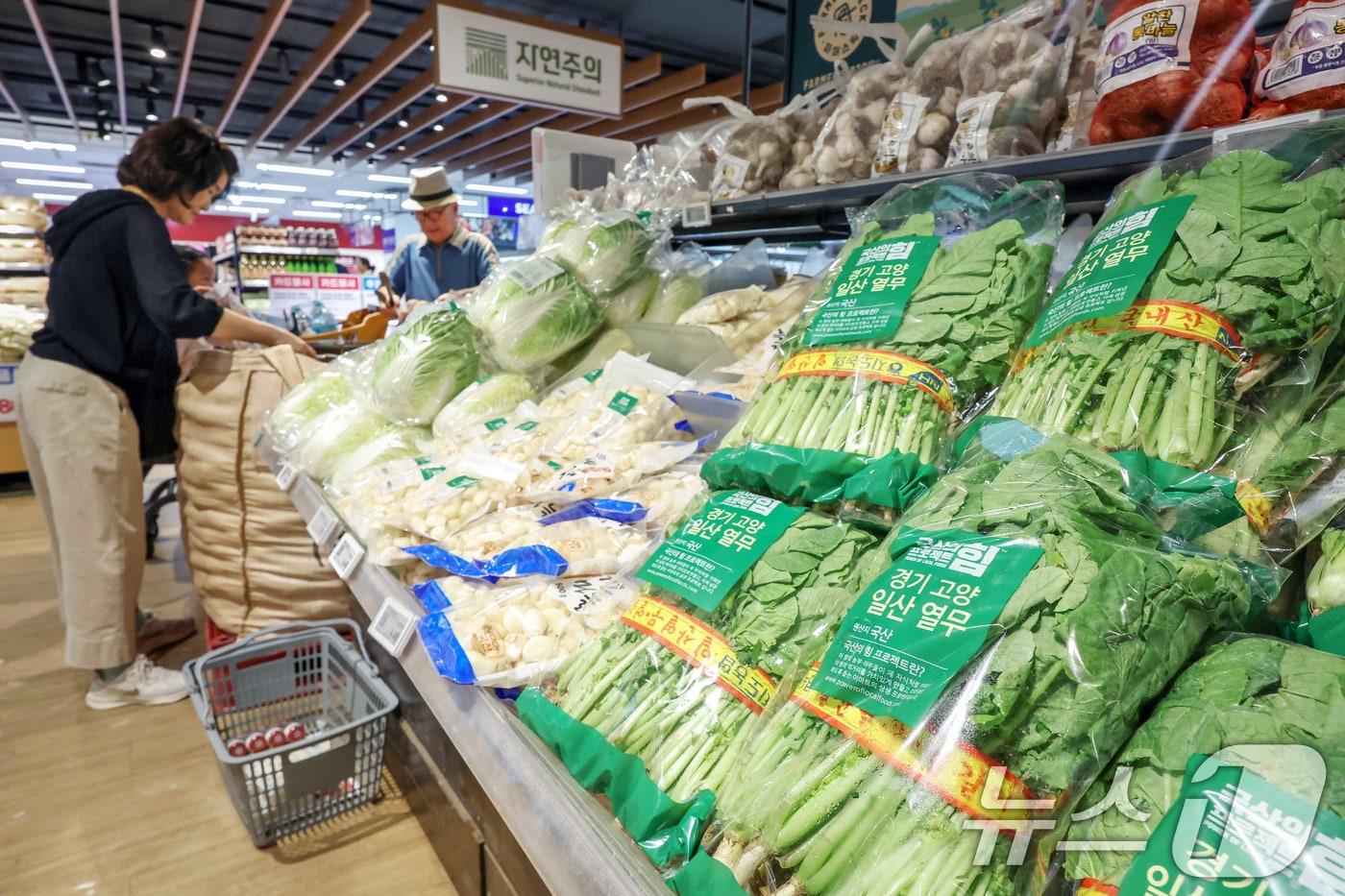 서울의 한 대형마트에서 열무와 배추가 판매되고 있다.  ⓒ News1 민경석 기자