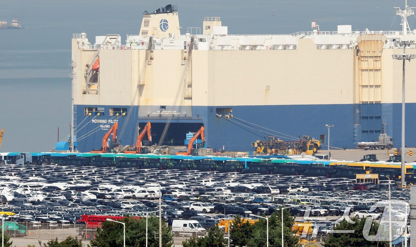 28일 경기 평택시 포승읍 평택항에 수출용 차량이 세워져 있는 모습. 2025.7.28/뉴스1 ⓒ News1 김영운 기자