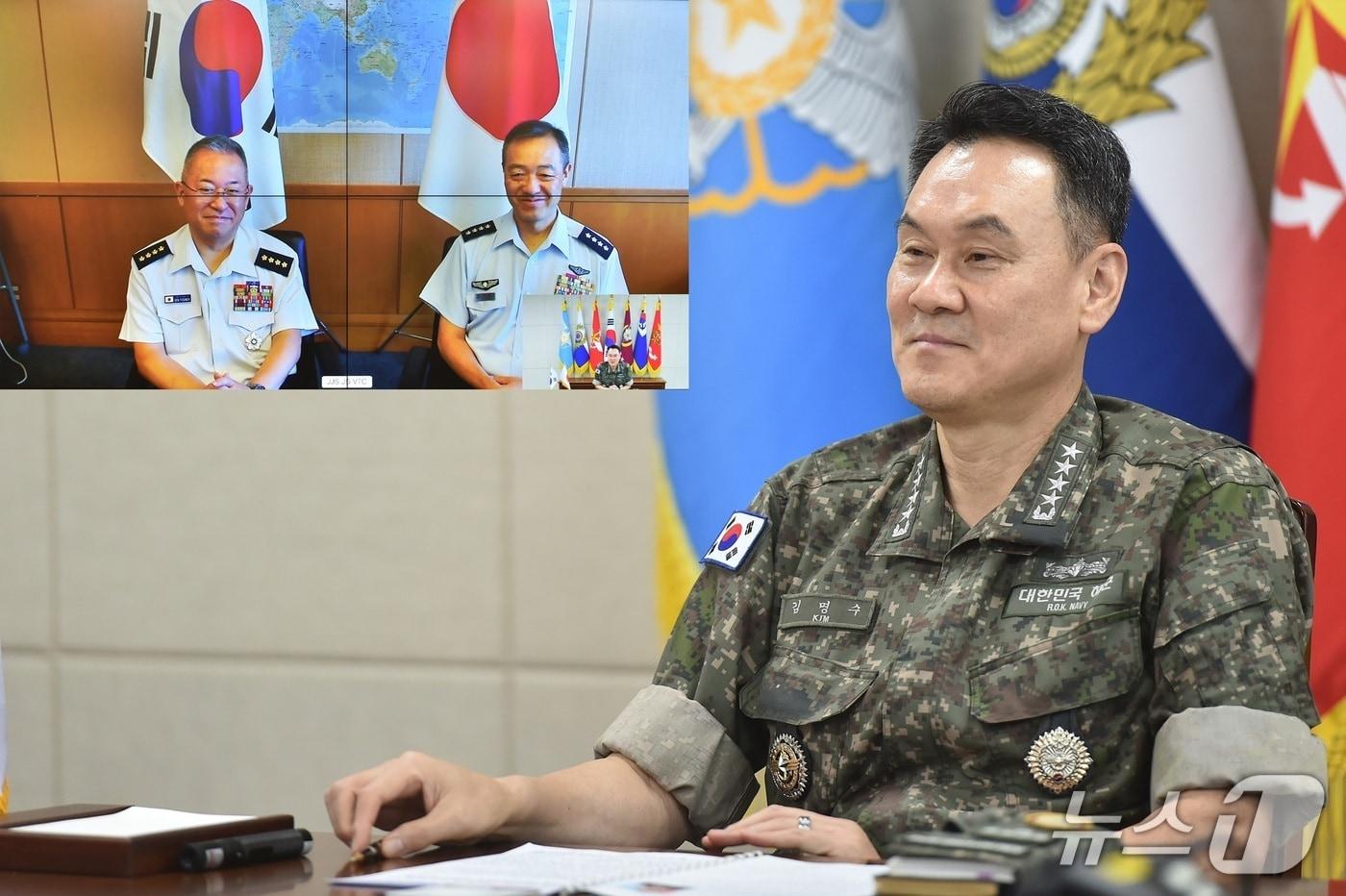 김명수 합참의장은 29일 이임하는 요시다 요시히데 통합막료장과 취임하는 우치쿠라 히로아키 통합막료장 내정자와 공조통화를 실시했다. 2025.07.29. &#40;합참 제공&#41;