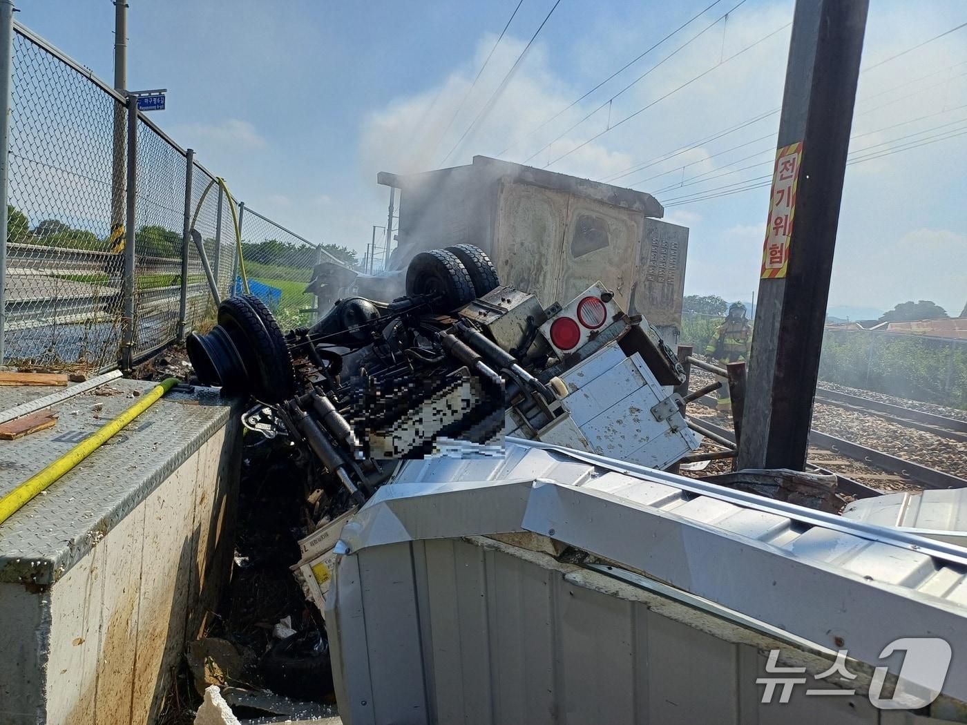 본문 이미지 -  논산 부적면 마구평리 철길 건널목 사고 현장. &#40;논산소방서 제공, 재판매 및 DB금지&#41; / 뉴스1