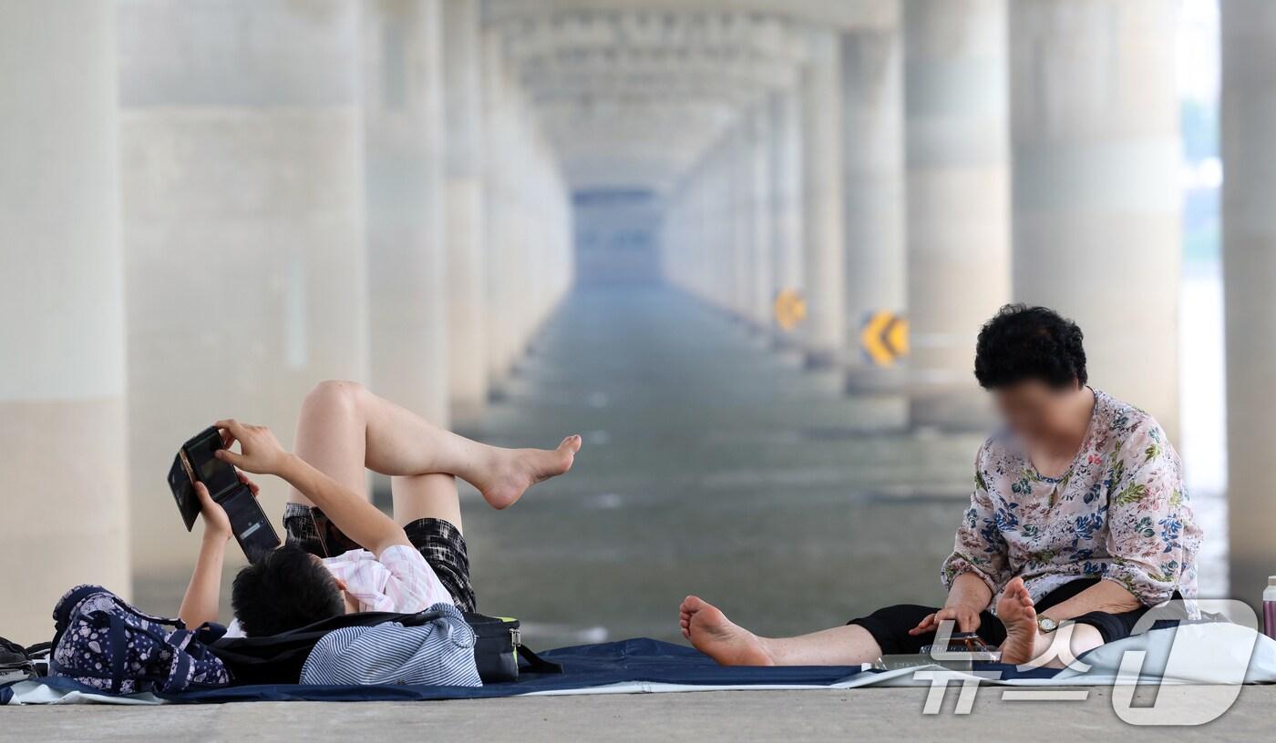 연일 극한 폭염이 이어지고 있는 가운데 서울 마포대교 아래에서 시민들이 휴식을 취하고 있다. 2025.7.29/뉴스1 ⓒ News1 김명섭 기자